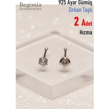 Begonia Accessories 925 Ayar Gümüş Zirkon Taşlı, Tek Taş ve Kelebek Figürlü 2 Adet Hızma Set, Küpe Olarak Kullanıma Uygundur