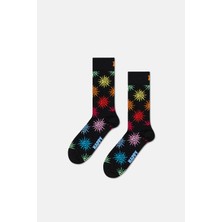 Happy Socks - Kadın Siyah Güneş Desenli Pamuklu Çorap