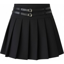 Songül Berik Kadın Siyah Pilili Mini Şort Etek