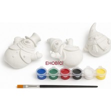 E Hobici Ehobici Taş Boyama Seti Kardan Adam 6 Renk Akrilik Boya 5ml + Fırça