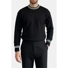 Havanna Premium Kalite Yaka Detaylı Sık Dokuma Örgü Kazak - Siyah