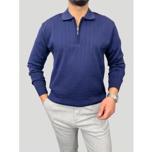 Havanna Premium Kalite Yakalı Fermuarlı Triko Kazak - Lacivert