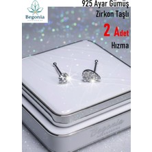 Begonia Accessories  925 ayar gümüş zirkon taşlı, tek taş ve damla figürlü 2 adet hızma set, küpe olarak kullanıma uygundur