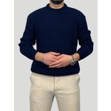 Havanna Premium Kalite  Selanik Örme Fitilli Triko Kazak - Lacivert