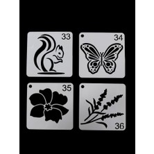 E Hobici Çiçek Temalı Stencil Şablon Seti – 4 Parça (7,6 x 7,6 Cm)