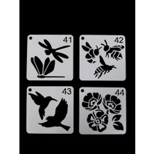 E Hobici Çiçek Temalı Stencil Şablon Seti – 4 Parça (7,6 x 7,6 Cm)