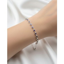Çekirdek Jewelry 925 Ayar Gümüş Kalplı Taşlı Bileklik