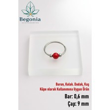 Begonia Accessories 925 Ayar Gümüş,  Kırmızı Boncuklu Halka Hızma, Küpe Olarak Kullanıma Uygundur