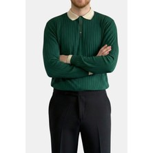 Havanna Premium Kalite Yaka Detaylı Triko Kazak - Yeşil