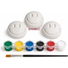 E Hobici Ehobici Taş Boyama Seti Gülen Yüz Surat 6 Renk Akrilik Boya 5ml + Fırça