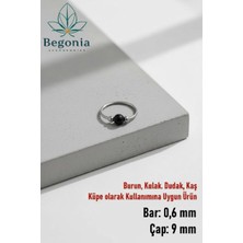 Begonia Accessories 925 Ayar Gümüş,  Siyah Boncuklu Halka Hızma, Küpe Olarak Kullanıma Uygundur