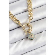 Ayder Timya Pirinç Zirkon Taşlı Nazar Boncuk Detaylı Klasik Zincir Model Gold Renk Kadın Kolye - TJ-BKO10482 TG/Tmya1395 224608