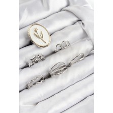 Ayder Timya Pirinç Zirkon Taşlı Lale Model Gümüş Renk Kadın Yüzük Kombin Set - TJ-BYK3824 TG/Tmya1395 224542