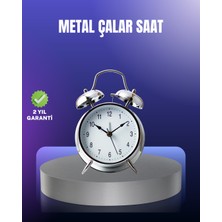 Yuvarlak Gümüş Dekoratif Işıklı Masa Üstü Saat Alarmlı Sessiz Çalışma