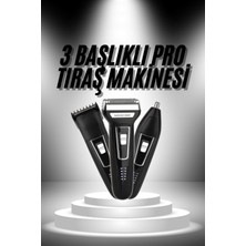 3'lü Set Saç Sakal Kesme Traş Makinesi Burun Kılı Alma Tıraş Makinesi
