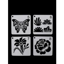 E Hobici Çiçek Temalı Stencil Şablon Seti – 4 Parça (7,6 x 7,6 Cm)