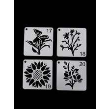 E Hobici Çiçek Temalı Stencil Şablon Seti – 4 Parça (7,6 x 7,6 Cm)