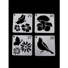 E Hobici Çiçek Temalı Stencil Şablon Seti – 4 Parça (7,6 x 7,6 Cm)