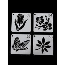 E Hobici Çiçek Temalı Stencil Şablon Seti – 4 Parça (7,6 x 7,6 Cm)
