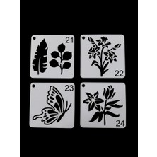 E Hobici Çiçek Temalı Stencil Şablon Seti – 4 Parça (7,6 x 7,6 Cm)