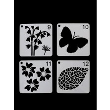 E Hobici Çiçek Temalı Stencil Şablon Seti – 4 Parça (7,6 x 7,6 Cm)