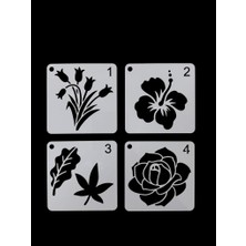 E Hobici Çiçek Temalı Stencil Şablon Seti – 4 Parça (7,6 x 7,6 Cm)