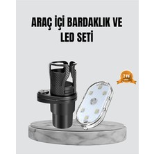 Genel Tedarik 360° Döner Çiftli Bardak Tutucu ve Kablosuz Ambiyans LED Işık Araç Seti - EMTHBA1403-2151
