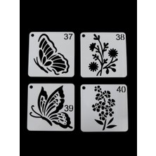 E Hobici Çiçek Temalı Stencil Şablon Seti – 4 Parça (7,6 x 7,6 Cm)