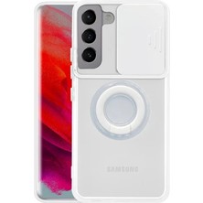 Sm Galaxy S21 - S30 Kılıf Sürgülü Kamera Lens Korumalı Yüzük Standlı Silikon KILIF-(5775)