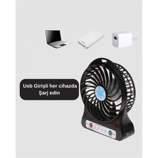 HERŞEYBURDAMODA Şarjlı USB Fan – Masaüstü Mini Vantilatör, Taşınabilir, Işıklı, 3 Kademeli, Sessiz