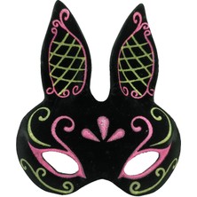 SHC4200 Siyah Renk Pembe Gold Simli Siyah Süet Kaplama Tavşan Maskesi 18X16 cm