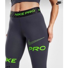 Nike Pro Dri-Fit Mid-Rise Full-Length Graphic Training Yüksek Belli Toparlayıcı Gri Kadın Tayt DX0080-015