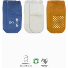 SHC4200 Bfs Bistyle Kaymaz Penye Soket Çorap 3'lü BS10107 Indigo Ekru Hardal