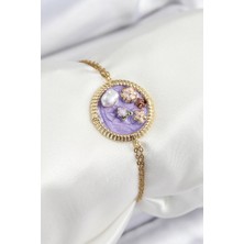 Ayder Timya 316L Çelik Zincir Mor Mineli Sanatsal Portre İnci Detaylı Çiçek Model Gold Renk Kadın Bileklik - TJ-BB7228 TG/Tmya1395 222606