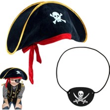 SHC4200 Bfs Çocuk Kadife Korsan Şapka &amp; Vinleks Deri Göz Bandı Seti