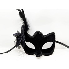 SHC4200 Siyah Renk Yandan Tüylü Beyaz Incili Süet Kaplama A Kalite Lüks Parti Maskesi 20X23 cm