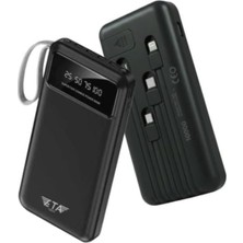 Eta Tech Eta PWR10 10000MAH Slim Powerbank Dijital Göstergeli Dahili Şarj Kablolu Güç Bankası Taşınabilir Şarj Cihazı Siyah Fener Özellikli