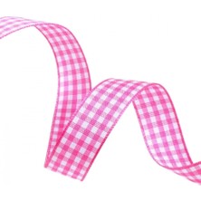 MiraLive Tafta Ekoseli Kurdele 25 mm Pembe 10 Metre