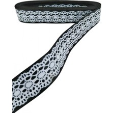 MiraLive Tafta Dantel Görünümlü Kurdele Siyah 25 mm 10 Metre