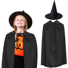 SHC4200 Bfs 90 cm Siyah Yakalı Pelerin ve Siyah Cadı Şapkası Kostüm Seti