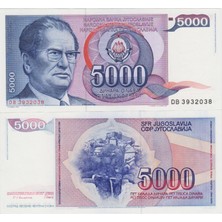 Banknoting Yugoslavya 5000 Dinar 1985 Mareşal Tito Büstlü. Çil.