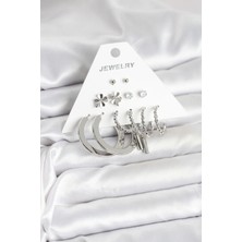 LaraTech Pirinç Gümüş Renk 6 Çift Kadın Küpe Seti