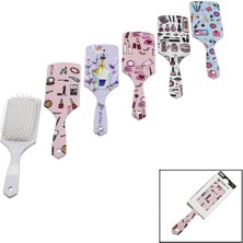 Go İthalat Saç Fırçası - Tarak  Plastik Renkli Desenli Sap - Beyaz Fırça Kılları (5440)