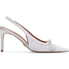 Jabotter %100 Saten Beyaz Kadın Stiletto Verona Dantel 8 cm Stiletto