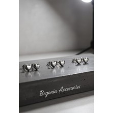 Begonia Accessories Silver Vip Çelik Paslanmaz Kararmaz Antialerjik 5 mm 6mm 7 mm Kalp Figürlü 3 Çift Küpe Seti