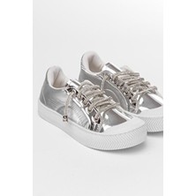 Papuccum Kız Çocuk Siyah Taşlı Spor Ayakkabı Bağcık Malzeme Kaydırmaz Taban