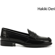 GÖNDERİ Kadın Siyah Rugan Loafer Ayakkabı 2,5 Cm Topuklu Tokalı Konforlu Tasarım