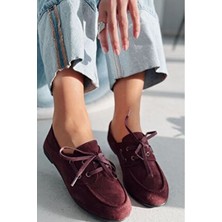 I Love Shoes Maltra Kadın Bordo Süet Oxford Ayakkabı Düz Tabanlı Rahat Kullanım