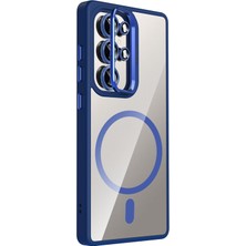 Paladyum Case Samsung Galaxy S25 Ultra Uyumlu Kamera Çerçeve Standlı M-Safe Lacivert Etro Kapak