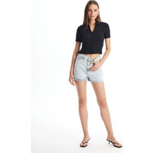 Lc Waikiki Yeni Sezon Standart Fit Parlak Taşlı Kadın Jean Şort